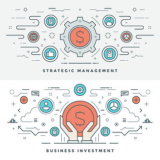 扁平线商业投资和管理。矢量图